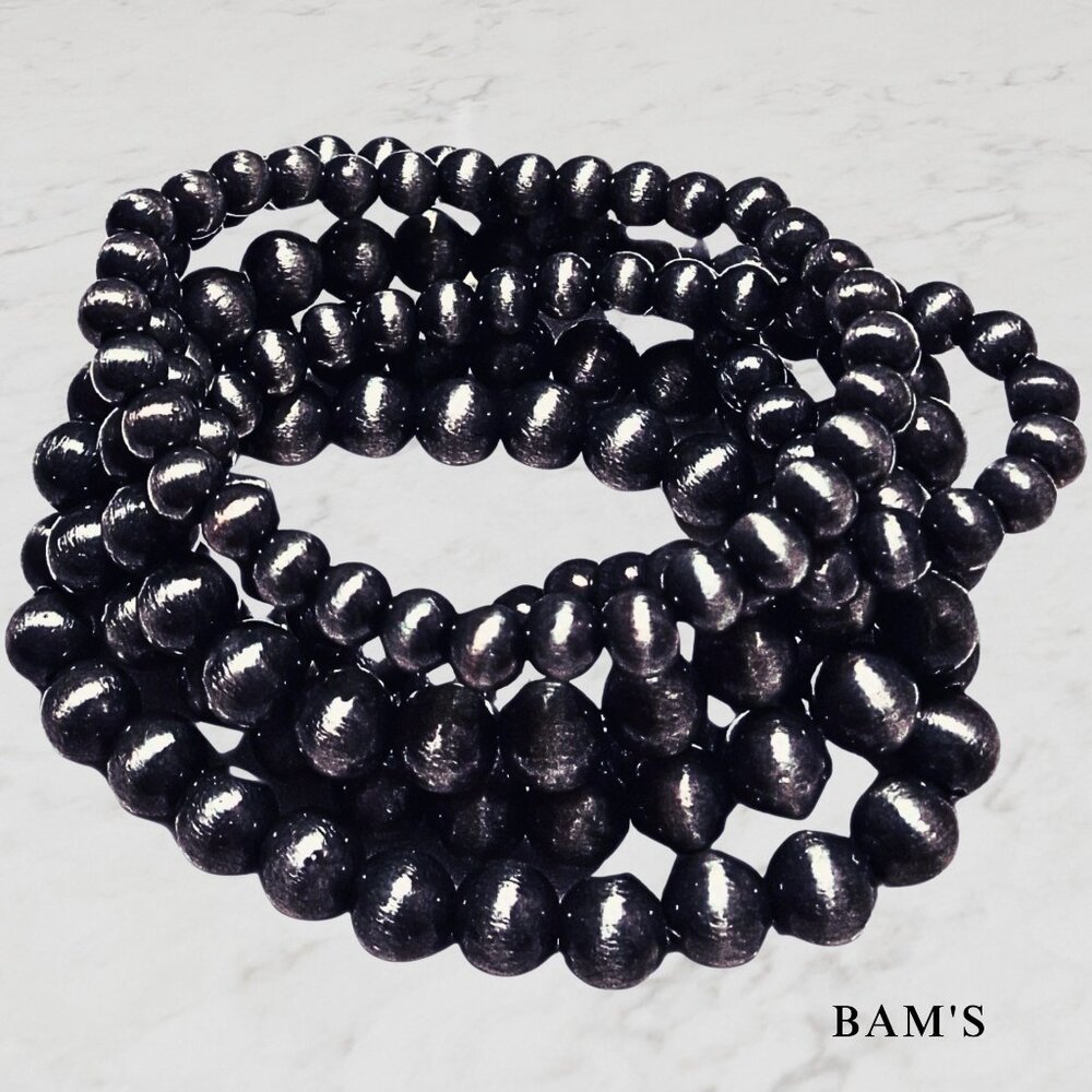 Faux Navajo Pearl Stretch Bracelet Set | Oxidized Silver Boho Southwestern (6)